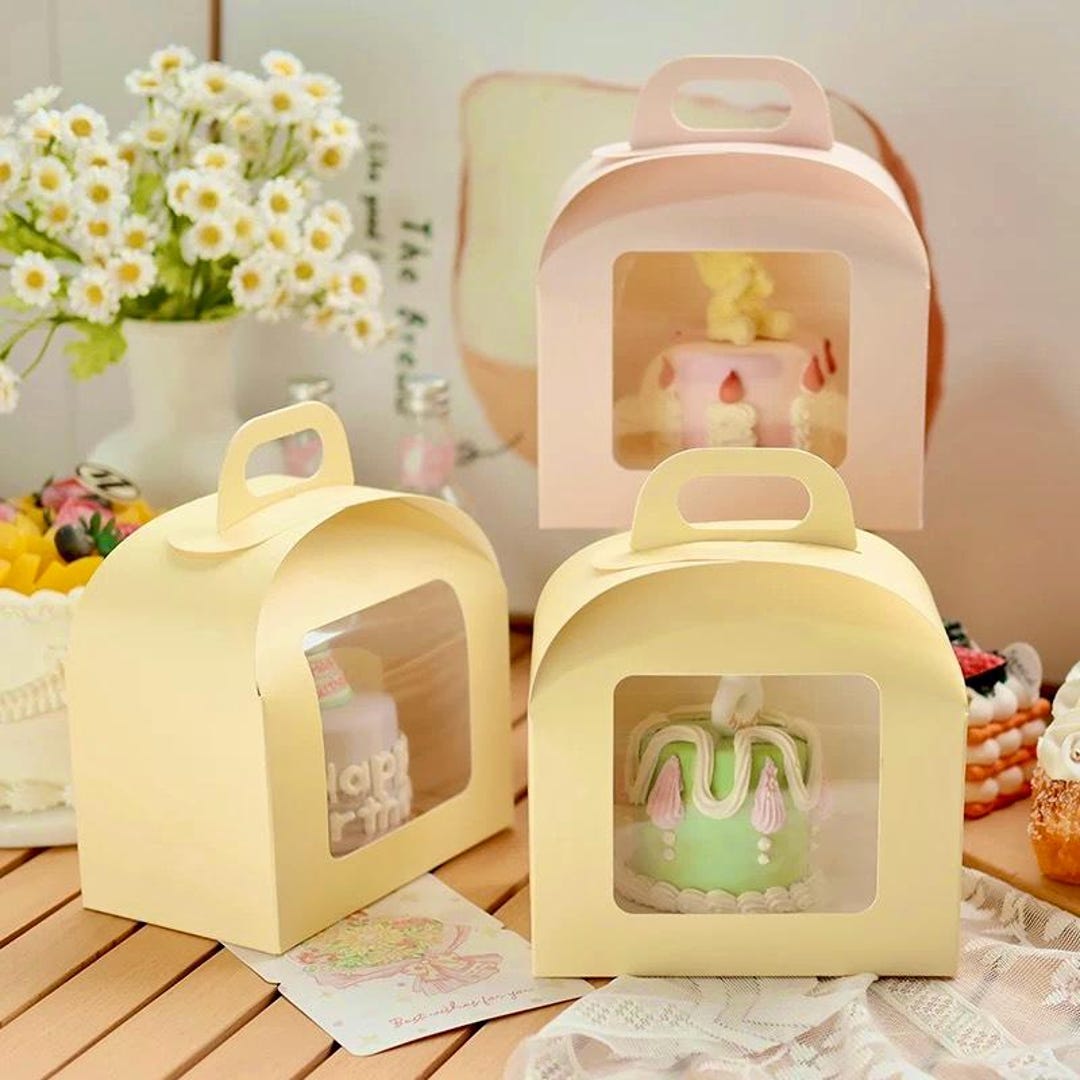 10 Pcs Bakery Boxes With White Inserts,cake Box With Handle and Clear ...