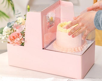 2 Sets Cake Flower Gift Boxes with 2 Pcs Small Clear Cake Boxes,for Valentine's Day,Mother’s Day,Wedding,Birthday,Anniversary,Holiday Party