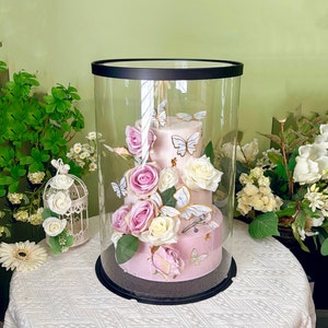 10 Sets 12’’D by 17.8’’H Extra Tall Round Clear Cake/Gift Boxes,Transparent Tiered Cake Boxes for Birthday,Wedding Gifts Packaging.2 Colors