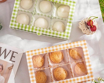 Cajas de panadería a cuadros con ventana transparente: expositor de 6 compartimentos para dulces (paquete de 5)