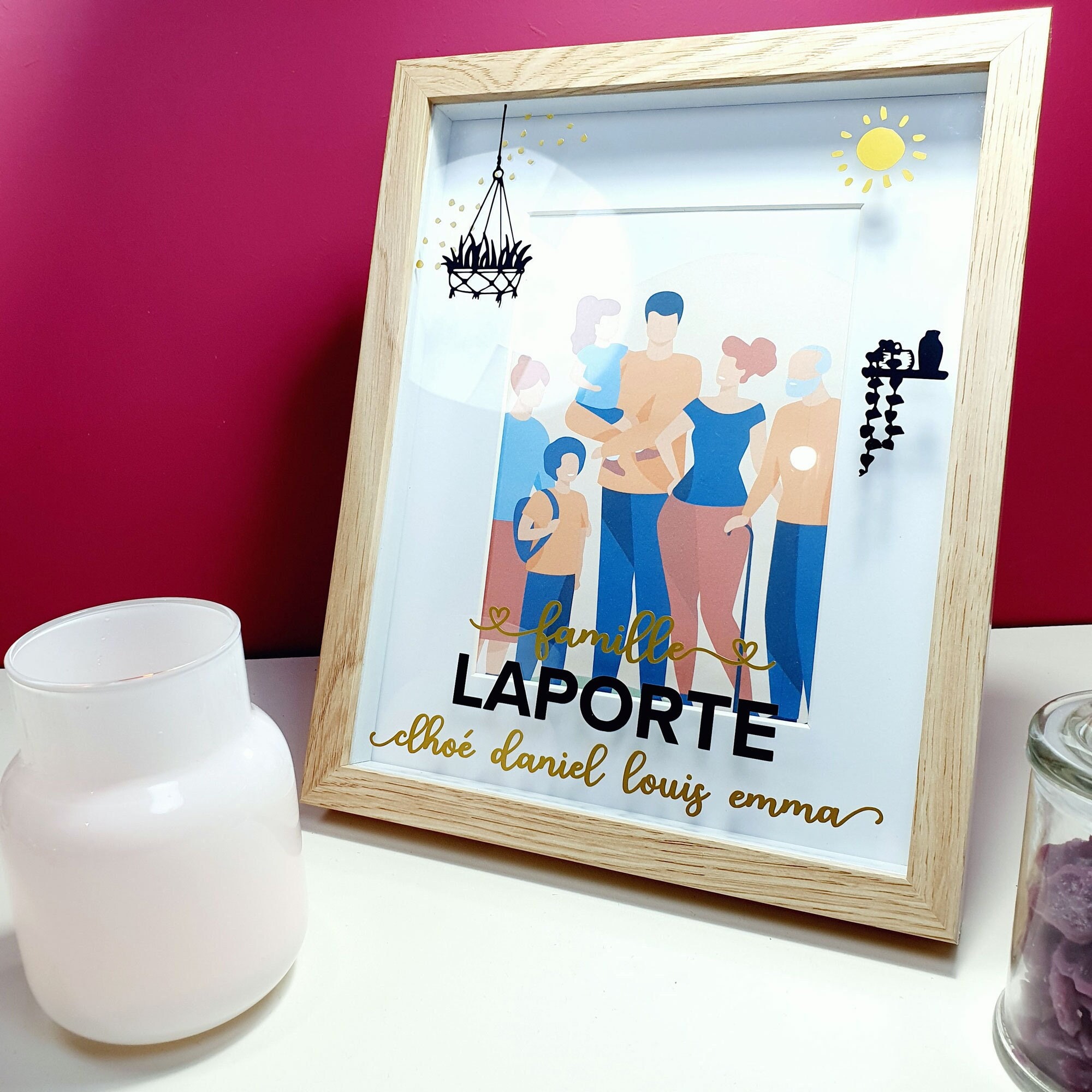 Cadre Photo Personnalisé Famille et Prénoms, Cadeau de Noël d'anniversaire