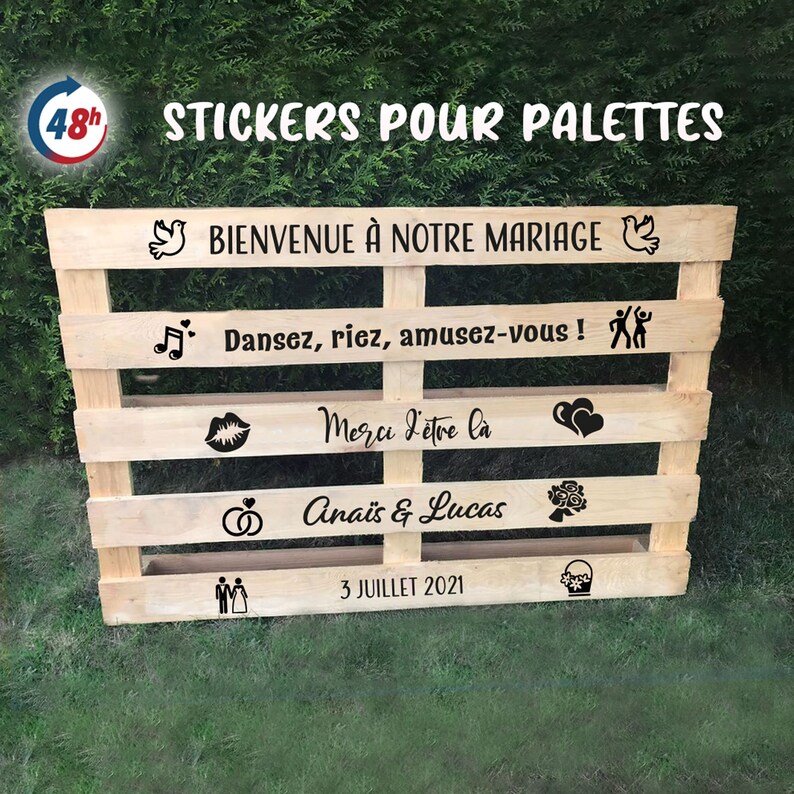 Sticker Personnalisé Mariage Champêtre - Vinyle Pour Palette Bois - Décoration Bohème "Bienvenue"