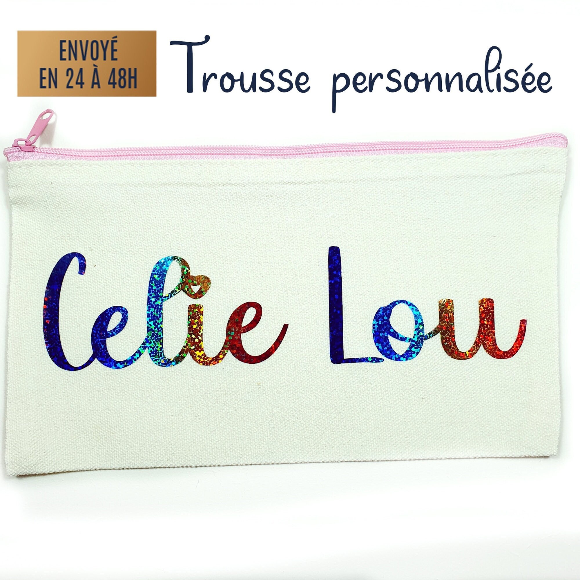 Trousse Enfant Personnalisée Prénom Arc-En-Ciel Pour Ranger Ses Crayons ou Son Maquillage