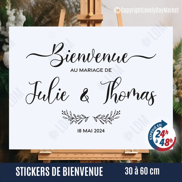 Stickers panneau bienvenue mariage, décoration mariage champêtre stickers personnalisés