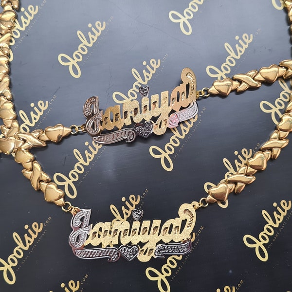 Personalized 14K Gold Plated Single Plate  XOXO Hugs n Kisses  Name Necklace Bracelet Set