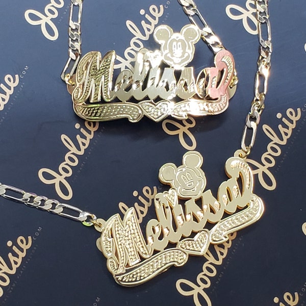 Personalized 14K Gold Plated Double Plate 3D Cartoon Character Name Necklace Bracelet Set