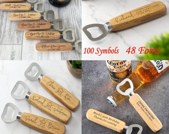 Abrebotellas personalizado grabado personalizado Abrebotellas de madera Grabado con láser Día del padre, cumpleaños Regalo de Navidad para él (texto o logotipo)