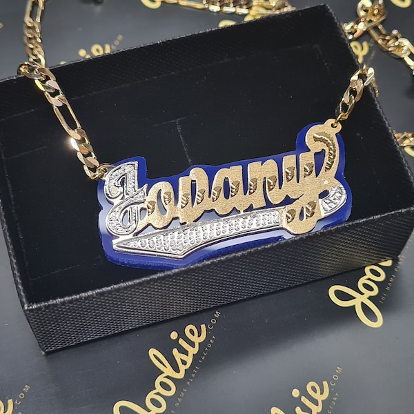 Personalized 14K Gold Overlay Unisex Color Name Necklace , Any color , Any name