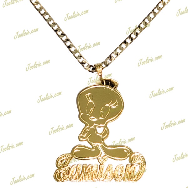 Personalized 14K Gold Plated Double Plated 3d Name Necklace w/ cartoon character