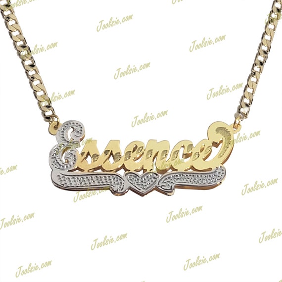 Personalized 14K Gold Plated Double Plate 3D Name Necklace Classic 80s 90s Style Mirror Finish