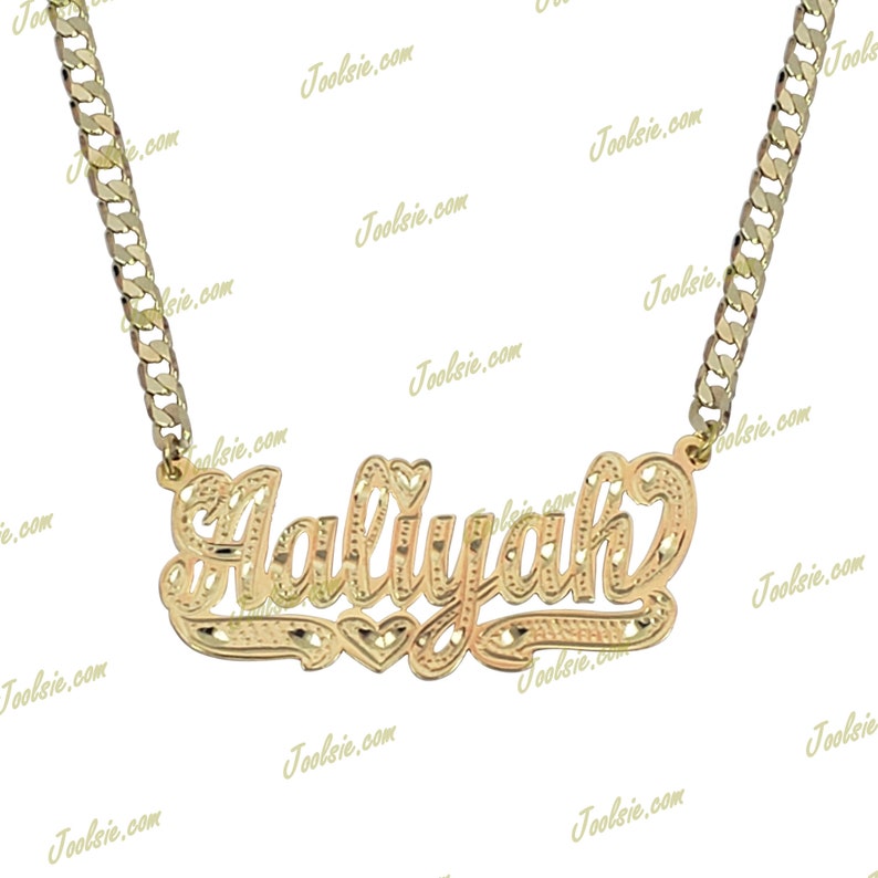 Personalized Full Diamond Cut 14K Gold Plated Name Necklace 