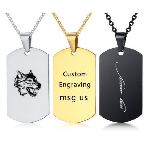 Engravable Gold-Tone Dog Tag Ball Chain Necklace - for Men - Lucleon