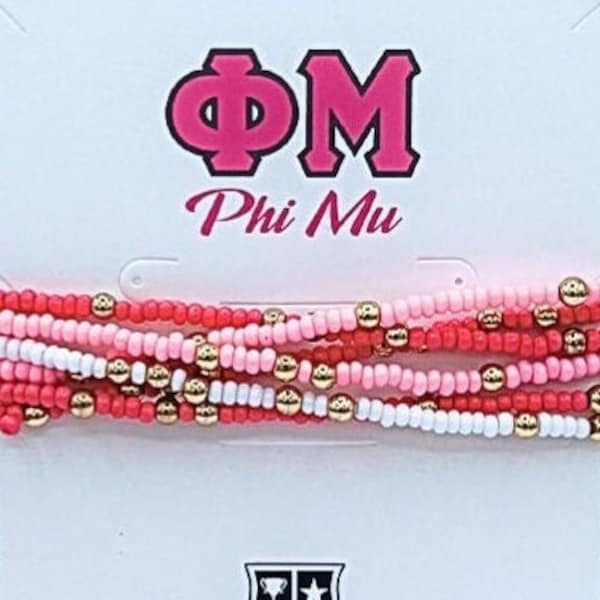 Phi Mu Colors Stack: Set of 6 Beaded Stretch Bracelets