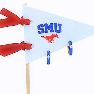SMU Red Huggie Hoop Earrings on SMU Mustangs Pennant Flag