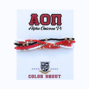 Alpha Omicron Pi Colors Stack: Set of 6 Beaded Stretch Bracelets