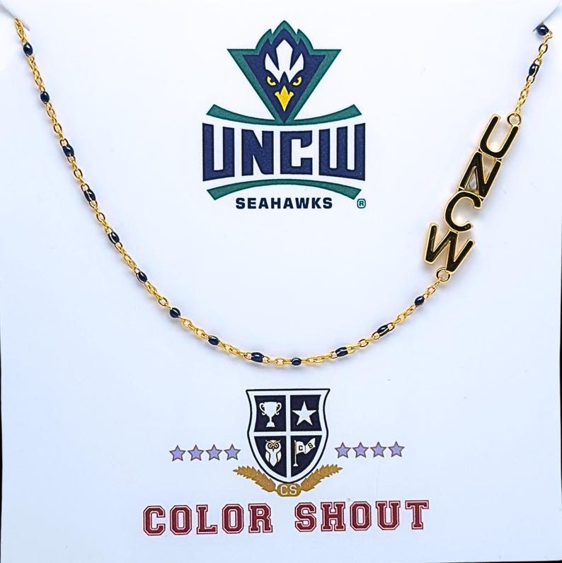 University of North Carolina-Wilmington-halsband: Sidoinfattat University of North Carolina-Wilmington-logotyp på emaljpärlhalsband. bild 1