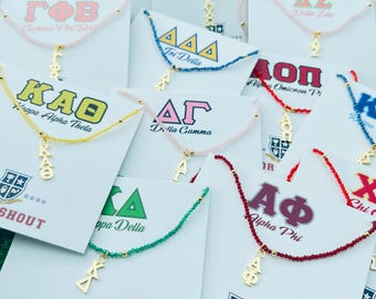 Sorority Greek Letters Gemstone Bead Necklace