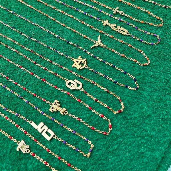 The College Necklace: Side Set College Logo Enamel Bead Necklace