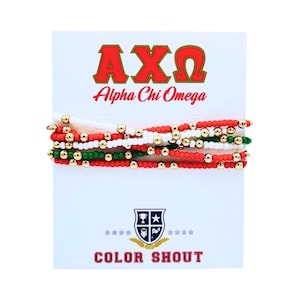 Alpha Chi Omega Colors Stack: Set of 6 Beaded Stretch Bracelets