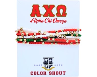 Alpha Chi Omega Colors Stack: Set of 6 Beaded Stretch Bracelets