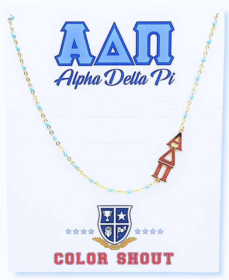 The Sorority Necklace: Side set Greek Letters Enamel Bead Necklace Alpha Delta Pi