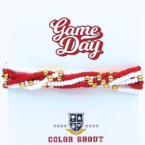 Game Day Team Colors: Set of 6 Stretch Bracelets- Crimson Red/White