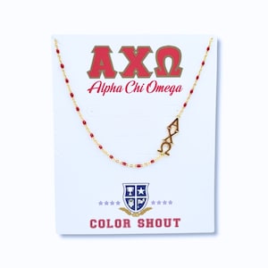 The Sorority Necklace: Side set Greek Letters Enamel Bead Necklace Alpha Chi Omega