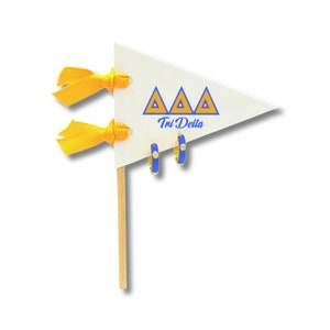 Delta Delta Delta Blue Huggie Hoops on Tri Delta Pennant Flag