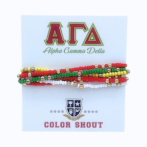 Alpha Gamma Delta Colors Stack: Set of 6 Beaded Stretch Bracelets