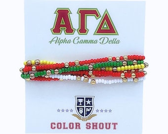 Alpha Gamma Delta Colors Stack: Set of 6 Beaded Stretch Bracelets