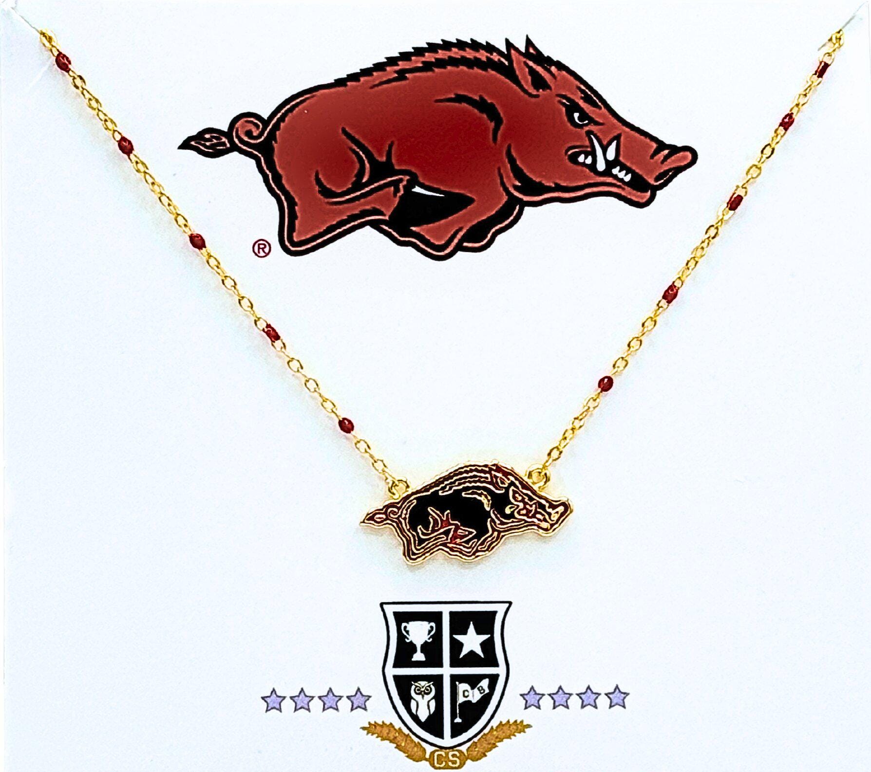 The Arkansas Razorbacks Necklace: Side Set Razorback on Cardinal Red ...