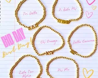 Sorority Gold Beaded Bracelet with Greek Letters on Stretch Cord