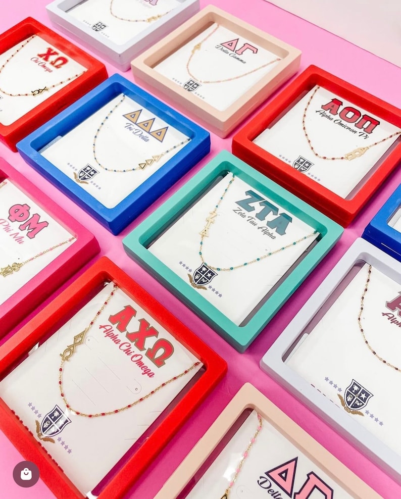 The Sorority Necklace: Side set Greek Letters Enamel Bead Necklace image 1
