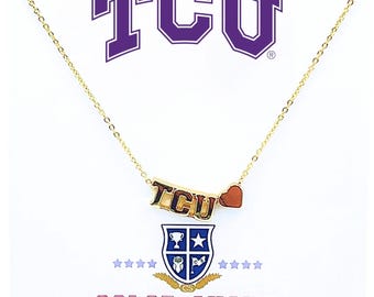 College Love: TCU College Logo + Heart Gold Necklace