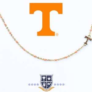 The University of Tennessee Volunteers Necklace: Side Set T Logo on Orange Enamel Bead Necklace. Go Vols!