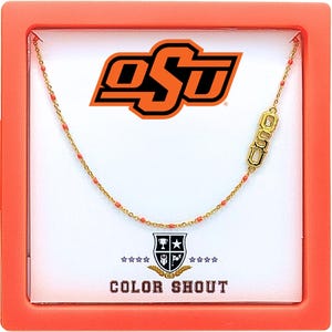 The Oklahoma State Cowboys Necklace: Side Set OSU Logo on Enamel Bead Necklace. Go Pokes!