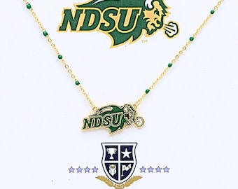 Collar del estado de Dakota del Norte: Collar con el logotipo de NDSU en cuentas de esmalte. ¡Vamos, Mountaineers!