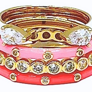The Stack Ring Set: Set of 4 enamel and gemstone colorful stack rings