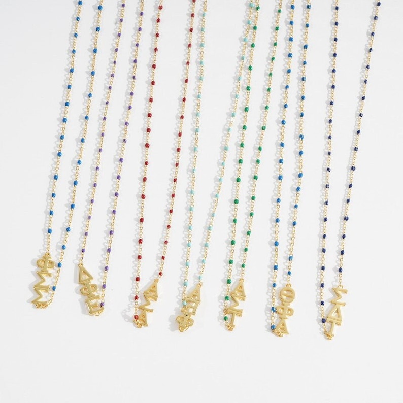 Color Shout- The Sorority Greek Letters neckalce, side set on enamel bead chain.