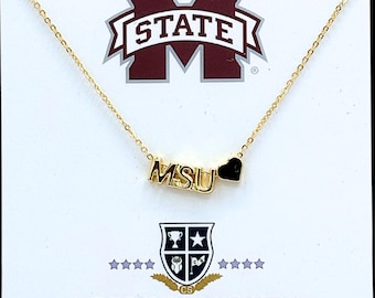 I LOVE Mississippi State Gold Necklace