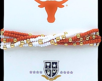 Universidad de Texas - UT - Juego de 6 pulseras elásticas con cuentas