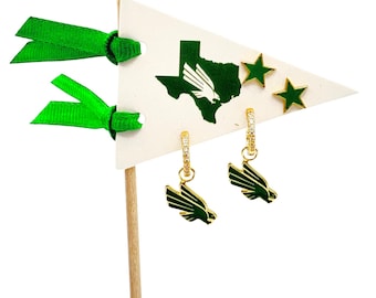 Juego de aretes con banderines: Universidad del Norte de Texas