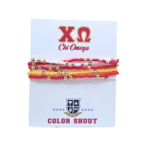 Chi Omega Colors Stack: Set of 6 Beaded Stretch Bracelets