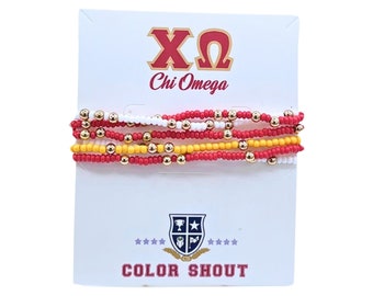 Chi Omega Colors Stack: Set of 6 Beaded Stretch Bracelets