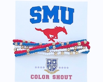 SMU Set of 6 Beaded Stretch Bracelets