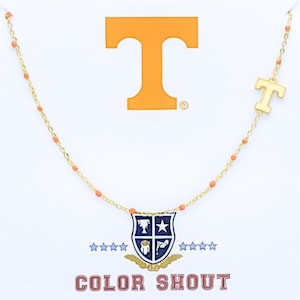 The University of Tennessee Volunteers Necklace: Side Set T Logo on Orange Enamel Bead Necklace. Go Vols!