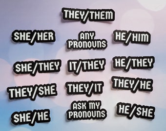 Pronoun Sticker Alt Punk Metal Customizable Neopronouns Queer LGBTQ Black Water Proof Bottle Laptop Emo Pride Simple Notebook Journal Custom