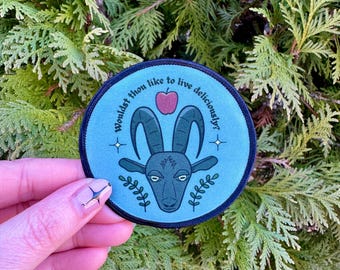 Wouldst Thou Like To Live Deliciously? Adhesive Patch Sew On Statement Bag Jacket Coat Hand Made Home Sublimation The Witch Black Phillip