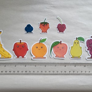 Fruit Friends Sticker Set Pack Cute Cartoon Kids Banana Orange Apple Pear Grapes Peach Blueberry Strawberry Cherry Gift Water Proof Bottle