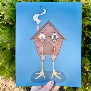 Baba Yaga Print Woods Chicken Feet House Creepy Spooky Scary Halloween Horror Folklore Slavic Grandmother Jadwiga Cat Bottle Semi-Gloss